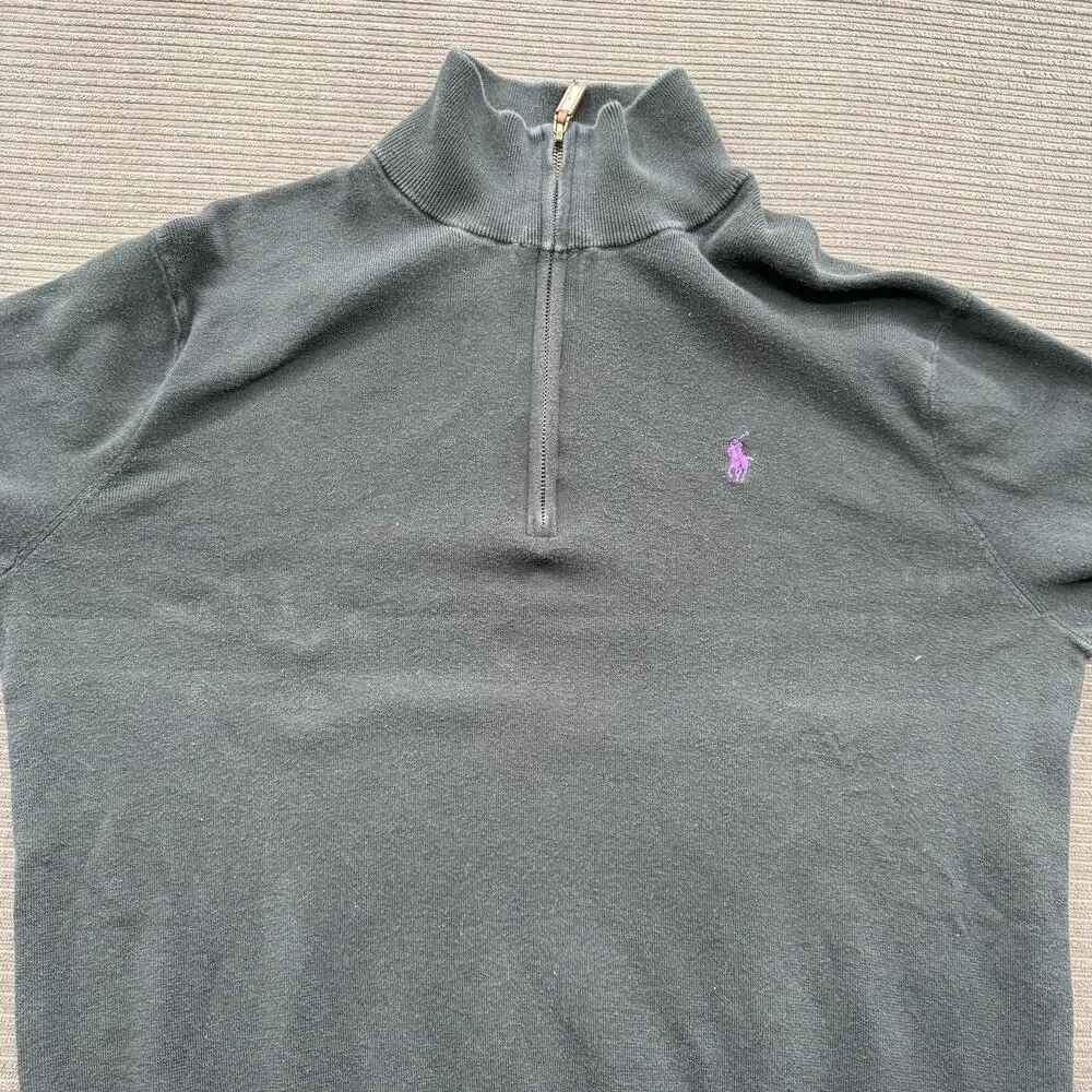 Polo Ralph Lauren Sweater‎ Mens Large Black Half Zip Pullover Pima Cotton Casual